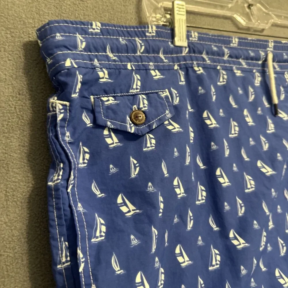Polo Ralph Lauren Swim Shorts Sailboat Print Mesh Lined Drawstring Mens 3XB Blue